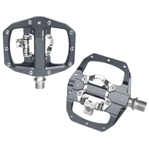 �݊���������܂� Shimano SPD �}�E���e�� �o�C�N �f���A�� �N���b�v���X & �t���b�g �y�_���ɑΉ� �A���~�j�E�� 3 �V�[���h �x�A�����O(Gray)