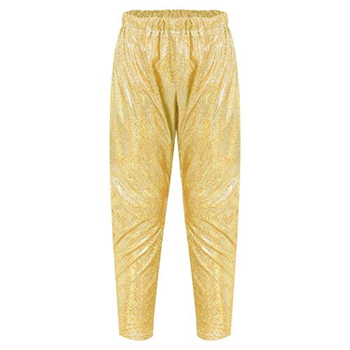 Girls Kids Sequin Metallic Elastic Waistband Trousers Little Boys Hip Hop Jazz Streetwear Dance Sports Trousers Gold 9-10 Years