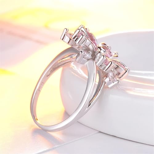 LSCZSLYH Sakura Engagement Rings for Bride Jewelry Romantic Cherry Blossom Zircon Lady Rings (Color : Pink, Size : 8)4