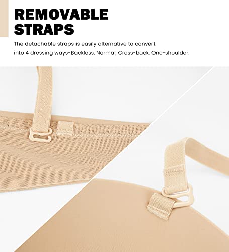 Joateay Women's Push Up Padded Strapless Plunge Underwire Balconette Tshirt Bra Convertible Strap(Nude 34B) #TOP5