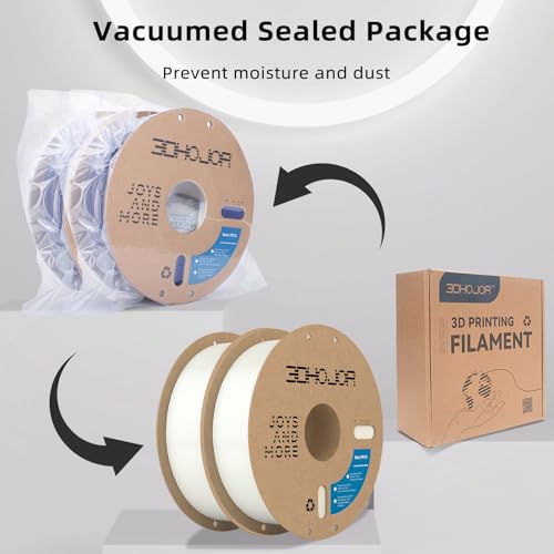 Image of 3DHoJor Update Basic PETG Filament 1.75mm 3D Printing Filament 1kg*2 Bundle Spool 3D Filament 1.75mm Dimensional Accuracy + /- 0.03mm Non Tangling Non Clogging,Print with Most 3D Printers-2Pack White