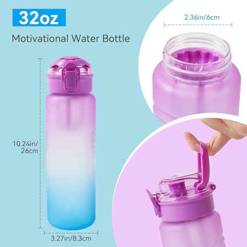 Kerilyn 32oz Water Bottle, Leakproof Sports Water Bottle, BPA Free Plastic Water Bottle No Straw, Reusable Water Bottle with Handle, Fruit Infuser for Gym Fitness, Camping, Outdoor, Mix 1 - Image 5