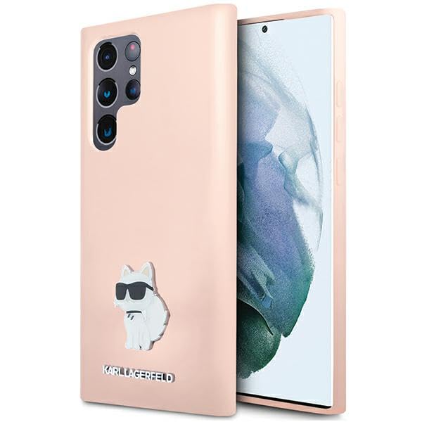 CG MOBILE Karl Lagerfeld KLHCS23LSMHCNPP Coque pour S23 Ultra S918 Rose Silicone Choupette Metal Pin
