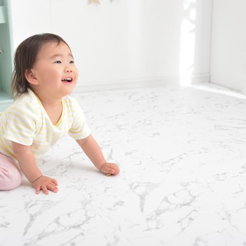 タンスのゲン ジョイントマット 大判59cm 厚み10mm 6畳用 32枚組 防音 保温性 床暖房対応 ノンホルムアルデヒド サイドパーツ付き 大理石調 マーブルホワイト 31800003 (65136)