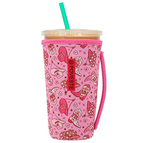 Image of Reusable Neoprene Insulator Sleeve for Iced Coffee & Cold Soda, Coffee Sleeves for Iced & Hot Drinks, Cold Beverage Cooler Compatible with Starbucks, Dunkin (Cowgirl Spirits, Large: 32oz)
