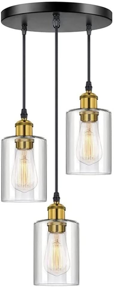 Lustre moderne à LED rond à trois têtes en verre suspendu noir et doré