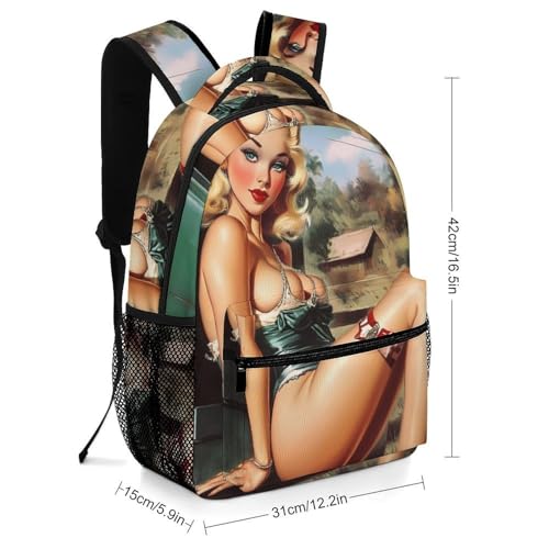 1950s Vintage Pin-up-Girls Letter Mail Box Funny Backpack Casual Daypack Lightweight Shoulders Bag for Men Women Cute Print2