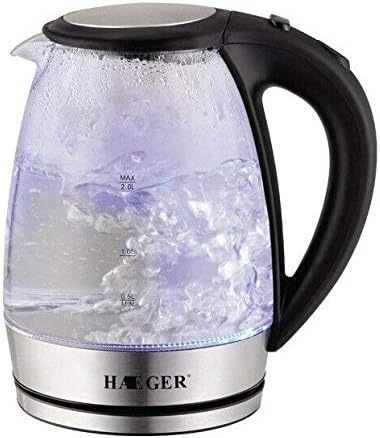 2.0L Glass Electric Kettle by HAEGER, Eco Water Kettle LED, 2000W, BPA Free Cordless Water Boiler with Stainless Steel Inner Lid & Bottom, Auto-Off & Boil-Dry Protection [Energy Class A+++]