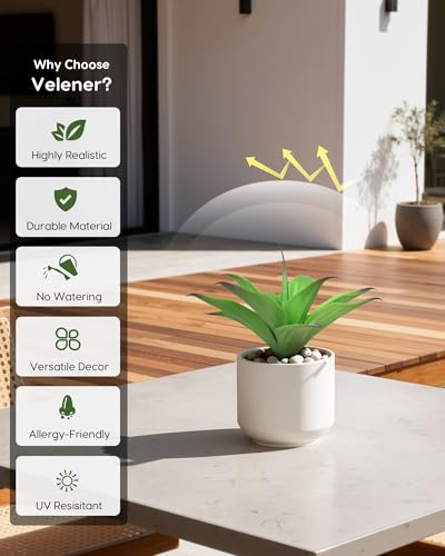Image of Velener 13.8 Inch Artificial Agave Plants, UV Resistant Fake Outdoor Plants, Small Faux Plants for Indoor Decor(Green)-2 Pack