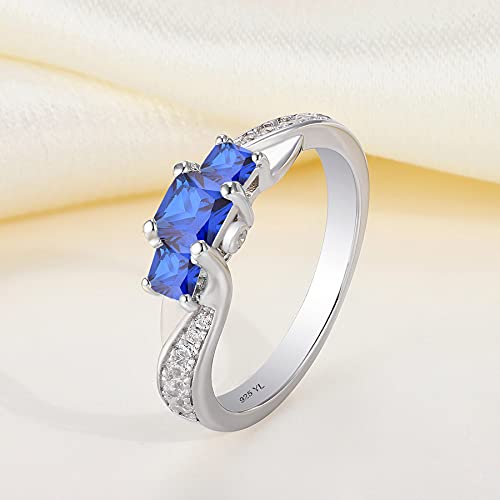 YL Women's Sterling Silver Clear Created Sapphire 3-stone Princess Cut Wedding Rings for Engagement Jewelry-size64