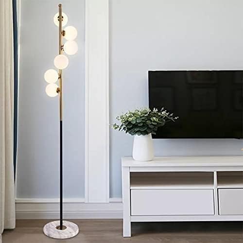 Image of Modern Black and Gold Floor Lamp, Tall Slim Design with 6 Globe Lights, 3-Color LED (Natural White, Warm White, Cool White), Stylish Standing Lamp for Living Room, Bedroom, Office