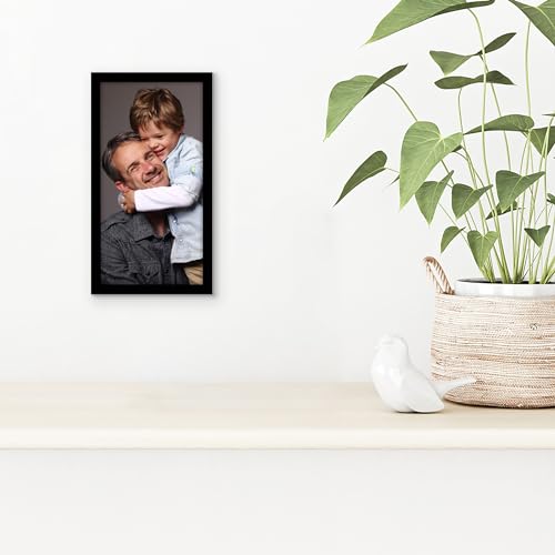 Americanflat 4x8 Picture Frame with Shatter-Resistant Glass - Streamline Collection - Thin Border Photo Frame for Tabletop and Wall Display - Hanging Hardware and Easel Stand Included - Black