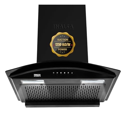 INALSA Chimney for Kitchen AutoClean-60 cm Filterless |1250 m³/hr Suction|Curved Glass|7 Year Warranty on Motor|Oil Collector| Push Button Control|Dual LED Lamps|Black-Zylo 60PBAC V2