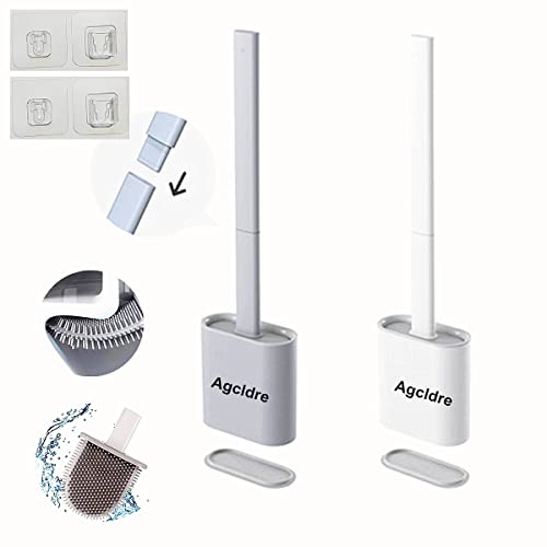 Image of Toilet Brush with Holder Silicone Toilet Brush and Cleaning Brush for Household Bathroom Toliet Brush Set (White,Gray)