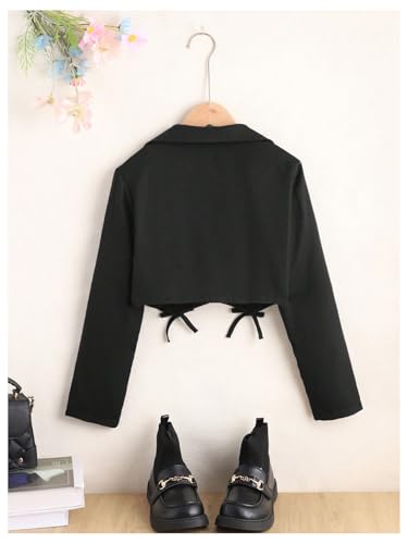 OYOANGLE Girl's Blazer Jacket Bow Lapel Long Sleeve Button Front Dressy Cropped Suit Coat2