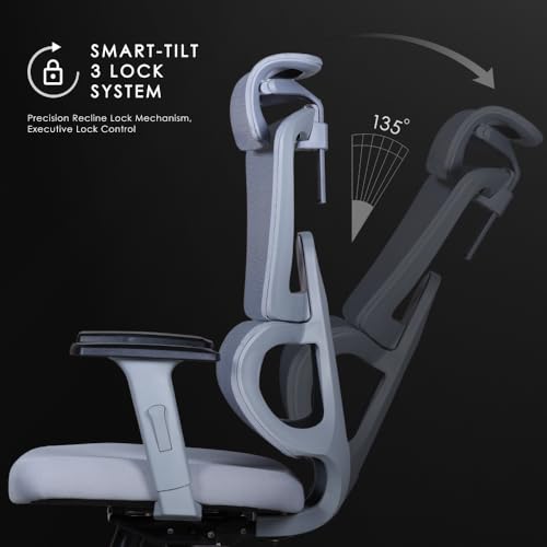 Image of Varaha Beast BIS Certified Ergonomic Office High Back Chair | 5 Year Warranty | Adjustable 2D Headrest, 3D PU Armrest, Seat Sliding Mechanism with 3 Multilock Recline| Gaming Desk Chair for Home| Grey