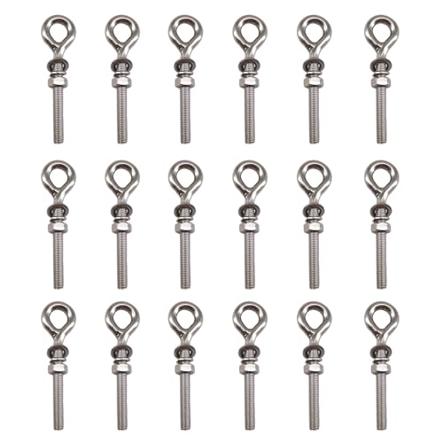 Image of 18 Pack Eye Bolt Ringbolt 304 Stainless Steel Long Shank Closed Ring Eyelet Screws Eyebolt with Washer and Nut for Yacht Boat Marine Yoga Hammock M5