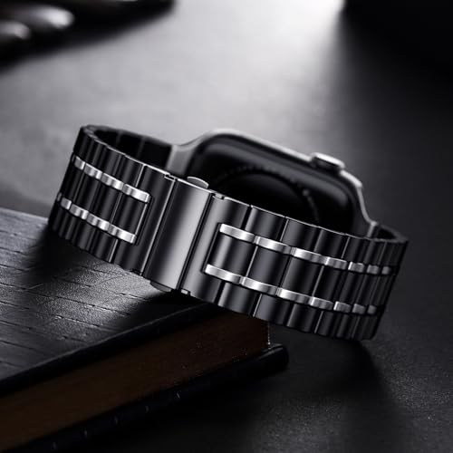 Image of Bestig Compatible with Apple Watch Bands for Men Women 40mm 38mm 41mm 42mm(Series 11 10), Premium Solid Stainless Steel Metal Business Strap for iWatch Series 11 10 9 8 7 6 SE 5 4 3 2 1, Black /Silver