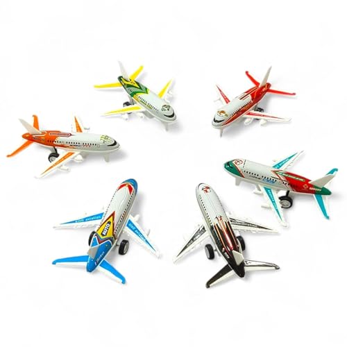 Image of SHAKTISM Die-Cast Airplane Model Set - Pull Back Metal Toy Planes for Kids, Assorted Mini Aircraft Toys for Boys & Girls, 3+ Years (Pack of 6)
