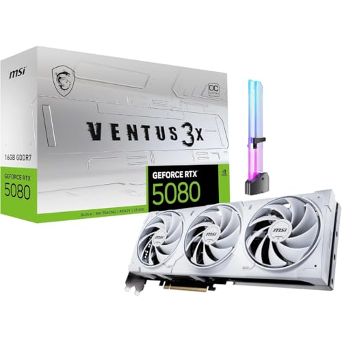 msi GeForce RTX 5080 Ventus 3X OC Triple Fan Graphics Card 16GB GDDR7 1801 AI Tops DLSS 4 AI Content Creation Local LLM Inference DP 2.1b x3 HDMI 2.1b with GPU Holder