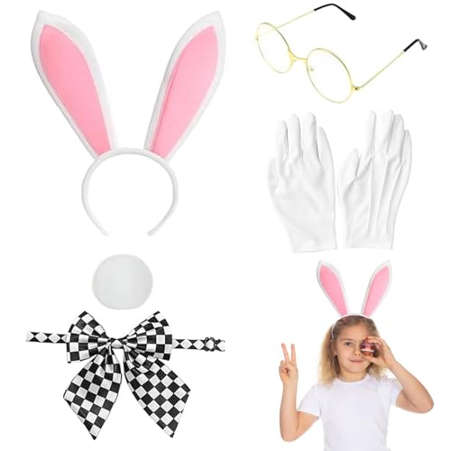 Disfraz de conejo blanco, orejas de conejo, accesorios de disfraz de conejo blanco para mujer, traje de conejo para mujer, para Halloween, cosplay, para Pascua, día mundial del libro, fiesta de