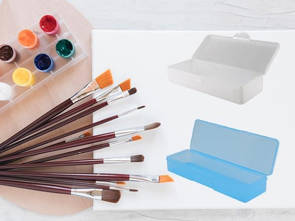 4PCS Clear Thin Rectangle Storage Containers Box with Hinged Lid and Snap Closure for Pencils, Pens, Drill Bits, Office Supplies(Blue) - Image 4