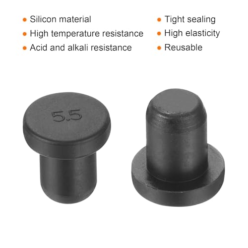 Image of uxcell High Temp Silicone Plug Mount Dia 5.5mm /0.22 inch t Shaped Rubber Stopper Hole Plugs for Powder Coating Plating Waterproof Plugs Sealing Plugs Black Pack of 12(OD 8.5mm)