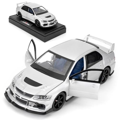 Image of FEXXA Toy Car Compatible for 1:32 Mitsu bishi Lancer Evolution Model, Pull Back Diecast Collectible Car with Sounds & Lights for Kids Boys Girls and Adults, Gift (Silver)