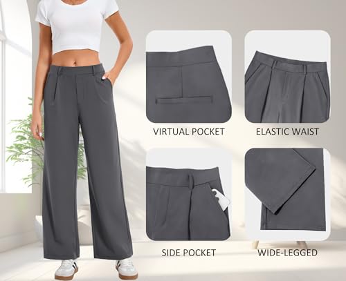 Image of Oyamiki Women's Casual High Waisted Dress Pants Wide Leg Work Pants Trousers with Pockets Fashion Fall Office Outfits