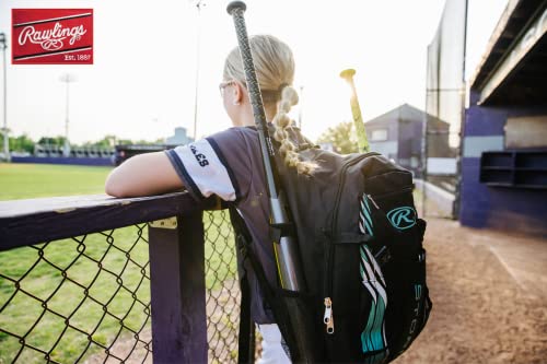 Image of Rawlings Storm Girls T-Ball Softball Batting Bag Backpack Black /Mint