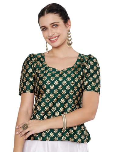 Image of studio rasa Women's Silk Blend Hand Block Printed Top for Wedding Festive Party