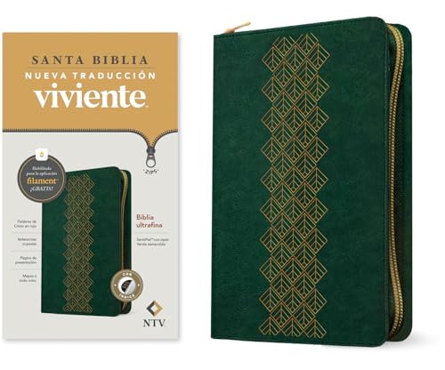 Biblia ultrafina NTV de zíper, con Filament (SentiPiel, Verde esmeralda, Índice, Letra Roja) (Spanish Edition)