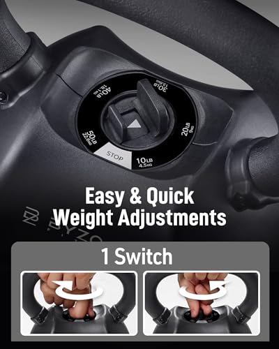 Image of BYZOOM FITNESS Pure Series Adjustable Kettlebell 30 /40 /50LB - 5-IN-1 Weight Change, Patented Quick-Change Machenism, Ergonomic Curved Handle for Home Gym, Strength Training, HIIT, White OR Black