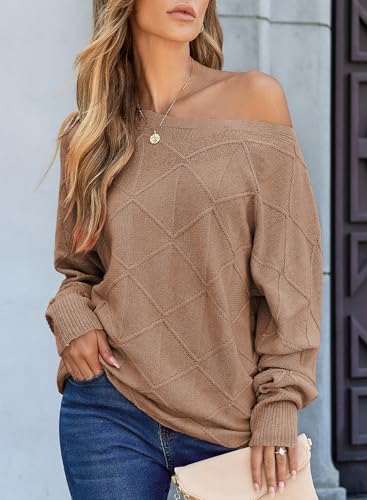 Image of EVALESS Casual Crewneck Sweaters for Women Fall Winter 2026 Lightweight Long Batwing Sleeve Pullover Sweaters Tops Clothes