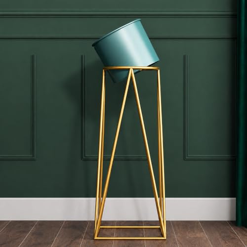 Image of LIBAN Modern, Stylish Metal Planter with Stand for Indoor & Outdoor Plants | Tall Plant Pot for Living Room, Balcony, Garden | Decorative Floor Flower Pot (Set of 1) (Green)