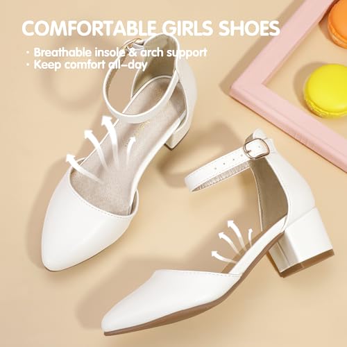 Image of Hehainom Girls Dress Shoes Chunky High Heels Ankle Strap Pumps