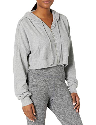 NIA Women's Casual Long Sleeve Cropped Zip Up Hoodie Sweatshirt, HEATHER GREY, L