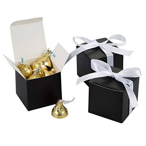 AWELL Black Gift Candy Box Bulk 2x2x2 inches with White Ribbon Party Favor Box,Pack of 50
