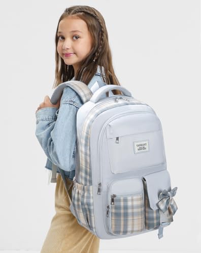 Image of School Backpack for Teen Girls, Cute Bookbag Laptop Bag for Middle School Highschool College Women, Student Backpack Morral Escolar Nina (Blue)