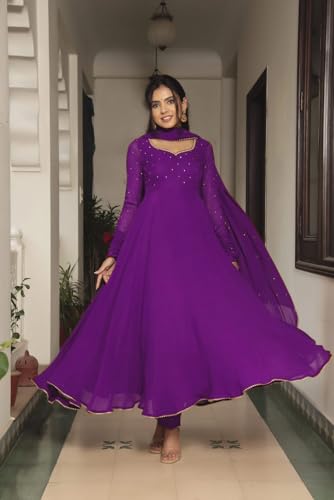 Image of Elegant Fox Georgette Gown with Sequence Work & Moti Lace Dupatta Party & Ethnic for Women