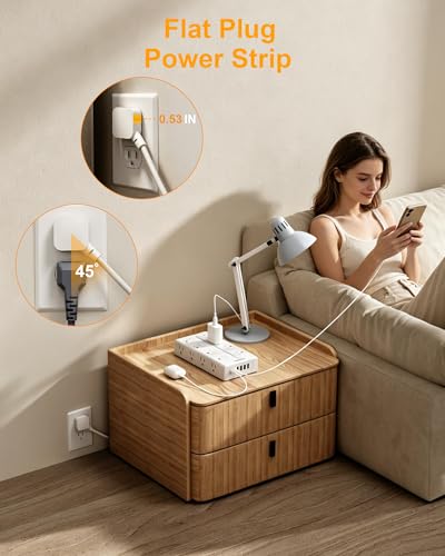 Zoxwzop Surge Protector Power Strip, Flat Plug Extension Cord 6Ft with 6 USB (2 USB C) 16 Outlets, 1850J Protection, 4 Sided Multiple Wall Outlet Extender, for Home, Dorm Room Essentials, ETL - Image 4