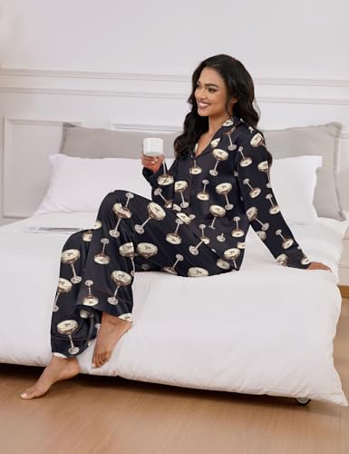Image of SHESHOW Satin Pajamas for Women Set Long Sleeve Button Down Sleepwear 2 Piece Nightwear Women Pjs Sets Size XS-XXL