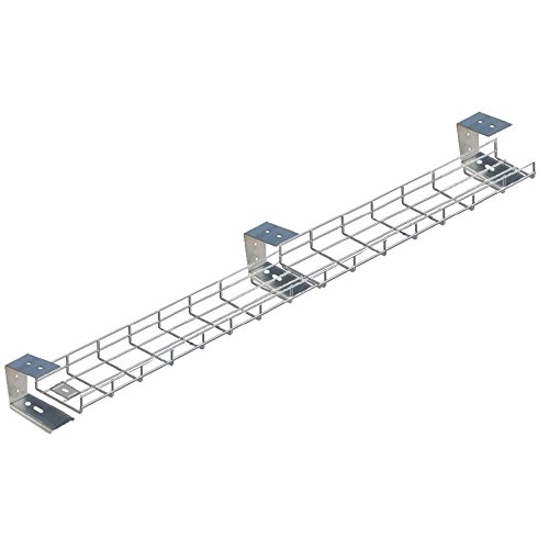 Long Under Desk Cable Tray Basket w/Brackets & Fixings - Silver (3000mm)