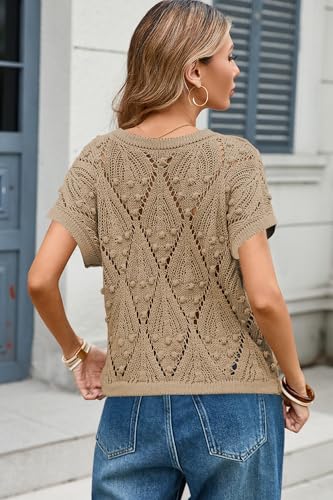 Image of Cakulo Womens Crochet Crop Tops 2026 Summer Short Sleeve Hollow Out Boho Sweater Beach Vacation Cruise Resort Wear