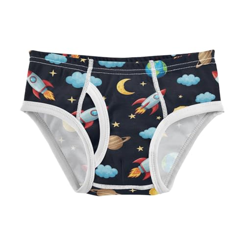 CHIFIGNO Boy Briefs Cotton Underwear Printed Breathable Little Boys Underwear Briefs, Cute Cartoon Rockets Black