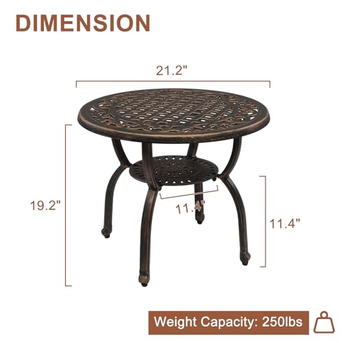 VINGLI-22-Cast-Aluminum-Outdoor-Side-Table-All-Weather-Patio-SideTable-Outdoor-End-Table-for-PatioGardenBalconyDeck-Bronze-Round VINGLI 22 Cast Aluminum Outdoor Side Table All Weather Patio SideTable Outdoor End Table for PatioGardenBalconyDeck Bronze Round