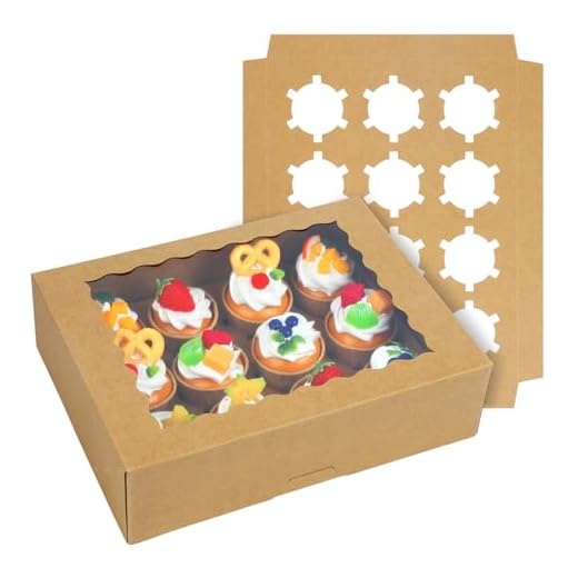 Tcoivs 6-Set Cupcake Boxes Hold 12 Standard Cupcakes, Brown Cupcake Containers with Windows and Inserts, Cupcake Carrier, Food Grade Kraft Cupcake Holders