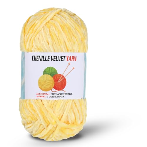 Image of Velvet Chenille Chunky Yarn, Handcrafts Weaving Soft Chenille Yarn for Crocheting Clearance, Used for Making Baby Yarn Blanket, Clothes, Knitting Creations (1 - Yellow)