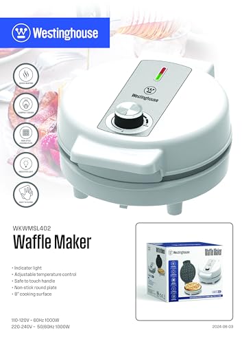 Image of Westinghouse Simple Life 1000W Electric Waffle Maker 4 Slice | 8 Inch Plates, Quick Heating, Compact Design| Electric Waffle Iron With Non-Stick, Dual Side Plate | 2 Years Warranty (Wkwmsl402, White)
