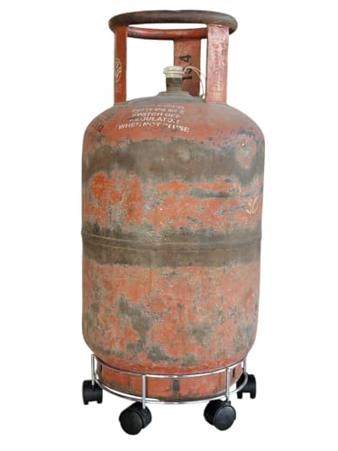 Image of Rincy Heavy-Duty 6 Wheel Stainless Steel LPG Gas Cylinder Trolley - Durable Gas Stand for Kitchen Utility-Steel Cylinder Trolley with Wheels Heavy Duty-Kitchen Gas Trolly-6 Wheels Gas Trolly